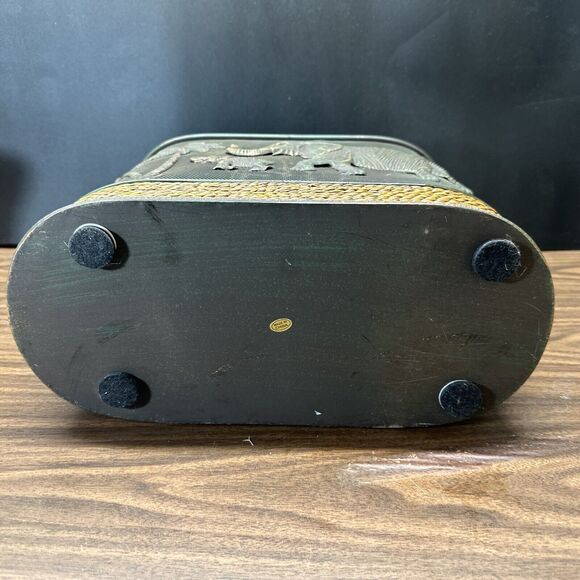 Oval Mesh Metal Basket Magazine Rack Elephants Tropical Palm Tree Waste Basket - Picture 6 of 9